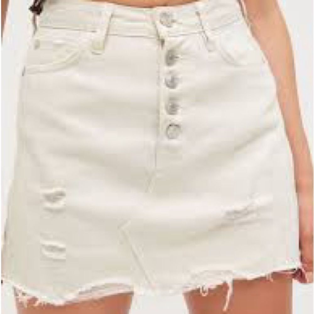 We the Free White Distressed Denim Skirt